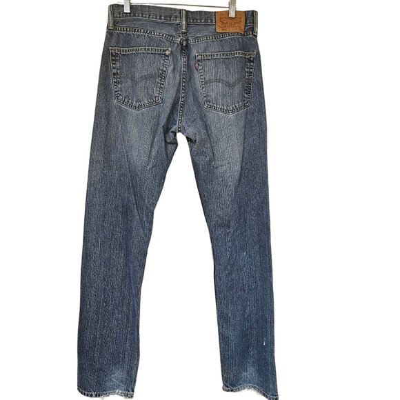 Levi s 505 Jeans Men’s 32x34 Blue Denim Regular Fit Straight Leg Distressed - Picture 3 of 9